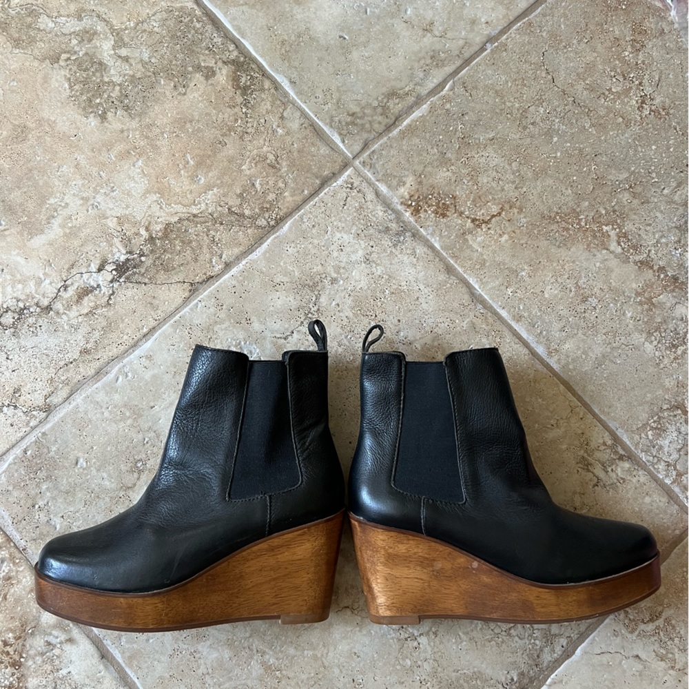 Anthro wood platform boot leather